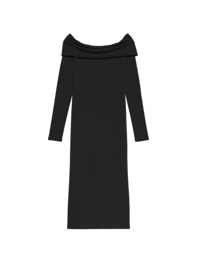 Calvin Klein Off-shoulder Long-sleeved Midi Dress In Black