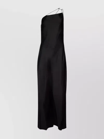 Calvin Klein One Shoulder Satin Maxi Dress In Black