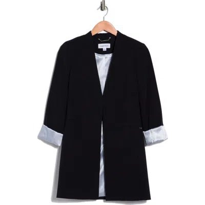 Calvin Klein Open Front Rolled Sleeve Blazer In Blue