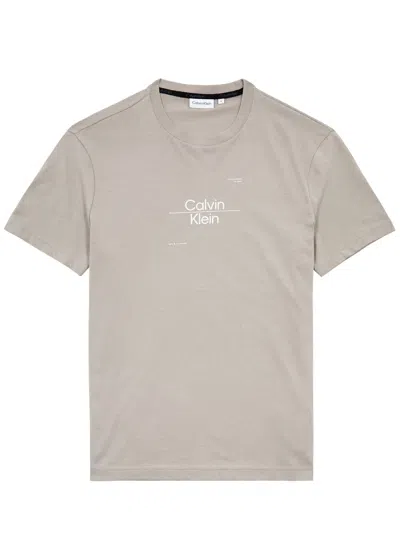 Calvin Klein Optic Logo-print Cotton T-shirt In Beige