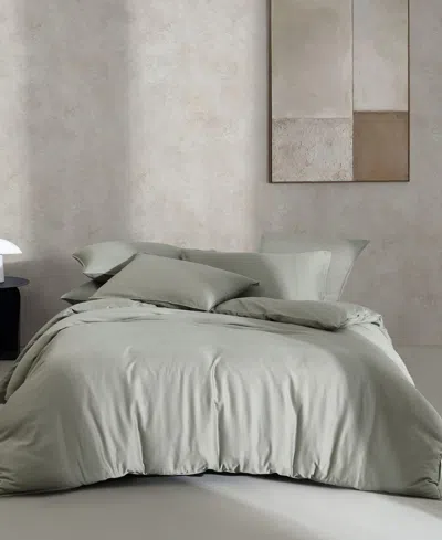 Calvin Klein Organic Earth Solid Cotton Sateen 3 Piece Duvet Cover Set, King In Dusty Olive