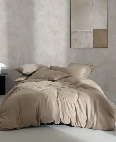 Calvin Klein Organic Earth Solid Cotton Sateen 3 Piece Duvet Cover Set, Queen In Light Brown