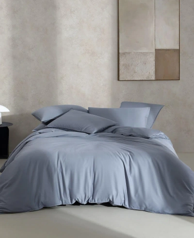 Calvin Klein Organic Earth Solid Cotton Sateen 3 Piece Duvet Cover Set, Queen In Light Blue