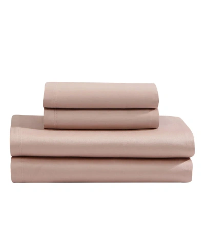 Calvin Klein Organic Earth Solid Cotton Sateen 300 Thread Count 4 Piece Sheet Set, Queen In Light Pink