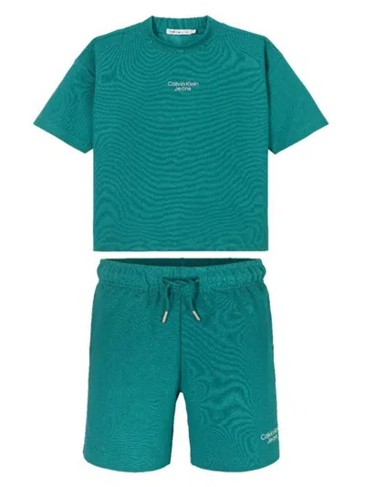 Calvin Klein Kids' Ottoman Relaxed Shorts And T-shirt In Blue
