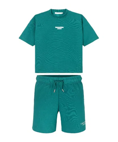 Calvin Klein Ottoman Relaxed Shorts And T-shirt In Green