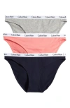 Calvin Klein Pack Of 3 Assorted Bikinis In Black/ Shoreline/ Grey