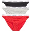 Calvin Klein Pack Of 3 Assorted Bikinis In Black/grey/red