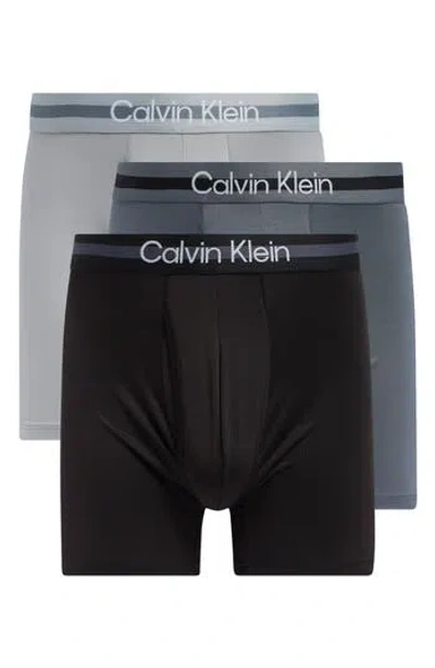 Calvin Klein Pack Of 3 Microfiber Boxer Briefs In Black/turbulance