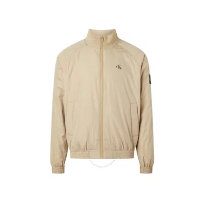 Calvin Klein Padded Nylon Zip Up Jacket In Beige