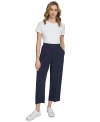 Calvin Klein Pants Women Twilight Pleated Wide Leg Pull On Cropped Fts1459 In Blue