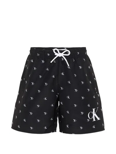 Calvin Klein Kids' Pattern Drawstring Boxer Shorts In Black