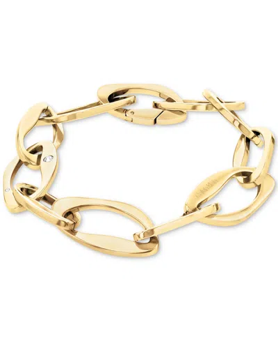 Calvin Klein Pave Sculpted Link Chain Bracelet In Gold