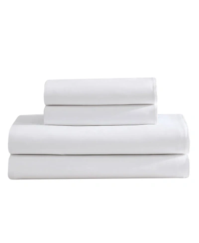 Calvin Klein Pearl Edge Cotton Sateen 300 Thread Count 4 Piece Sheet Set, Queen In White