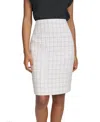Calvin Klein Pencil Skirt Womens Cream Black Windowpane Tweed Back Zip Fts1083 In White
