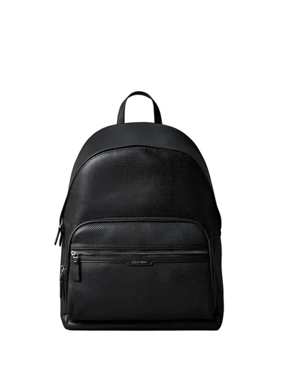 Calvin Klein Perforated-detail Logo-plaque Backpack In Black