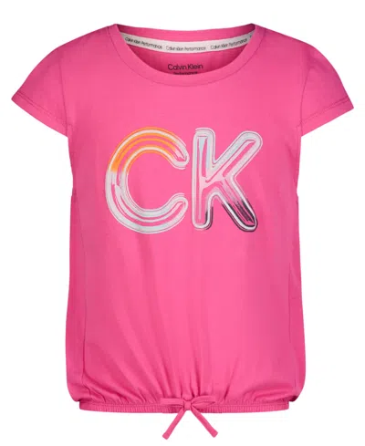 Calvin Klein Kids' Performance Big Girls Cinched Waist Muscle Round Neck T-shirt In Raspberry Rose