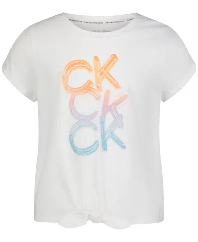 Calvin Klein Kids' Performance Big Girls Float Logo Stack T-shirt In White