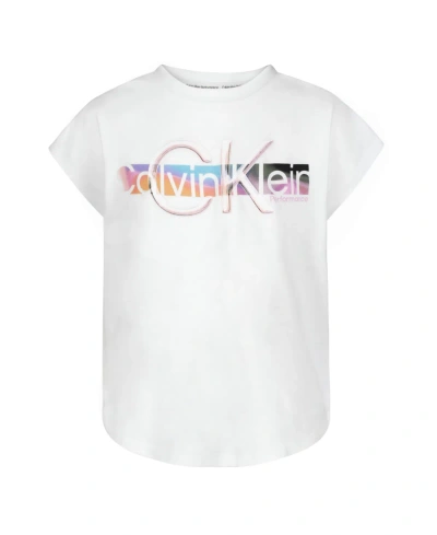 Calvin Klein Kids' Performance Big Girls Logo Gradient T-shirt In White