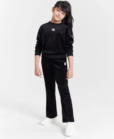 Calvin Klein Kids' Performance Big Girls Luxe Velour Sweatshirt In Black