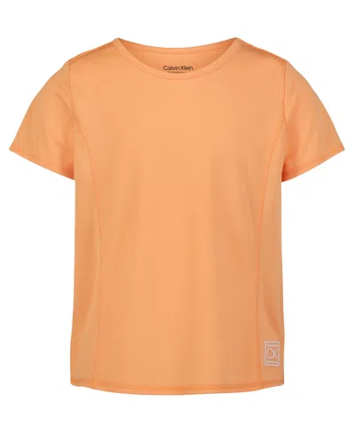 Calvin Klein Kids' Performance Big Girls Short-sleeve Mesh T-shirt In Peach Cobbler