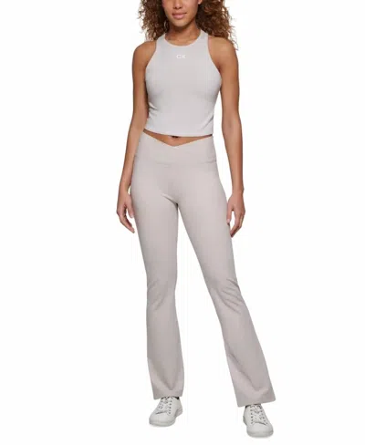 Calvin Klein Performance Crossover Waist Flare Legging In Porcini In White
