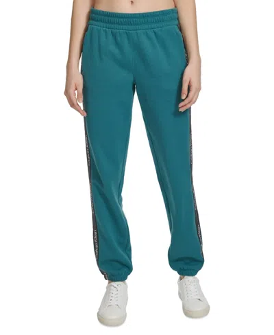 Calvin Klein Performance Eco Joggers Pants Women's Teal Fleece Logo Fts484 In Blue