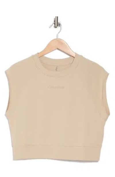 Calvin Klein Performance Embroidered French Terry Crop Sweater Tank In White Pepper