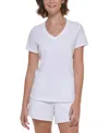 Calvin Klein Performance Embroidered V-neck Logo T-shirt In White