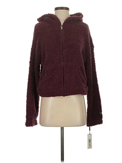 Pre-owned Calvin Klein Performance Faux Fur Jacket In Burgundy