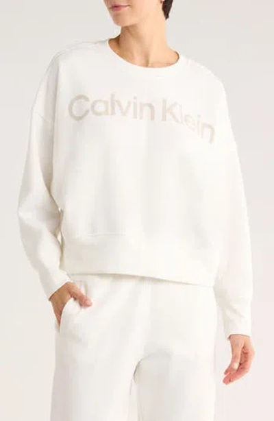 Calvin Klein Performance Flocked Logo Sweatshirt In White