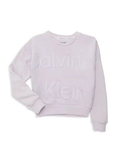 Calvin Klein Performance Kids' Girl's Logo Crewneck Sweatshirt In Misty Lilac