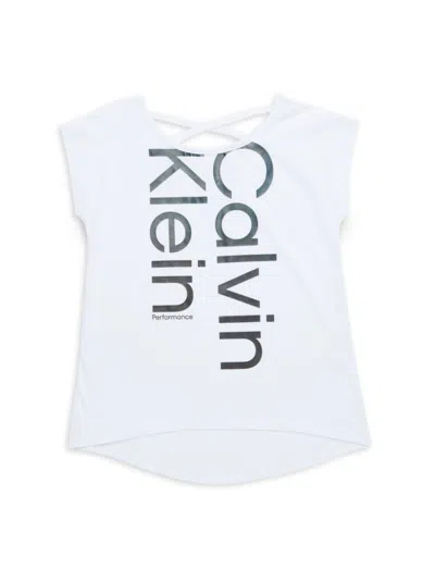 Calvin Klein Performance Kids' Girl's Logo Criss Cross Tee In White