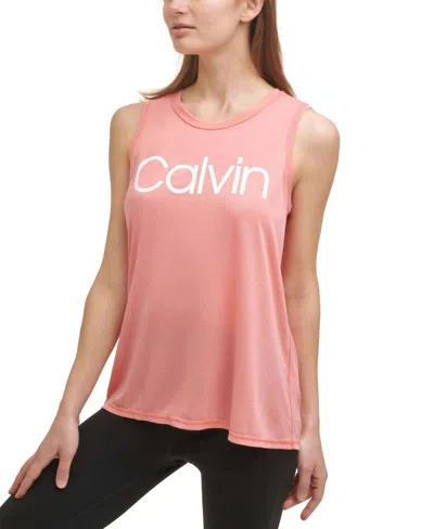 Calvin Klein Performance Logo Racerback Tank In Coral Coast In Pink