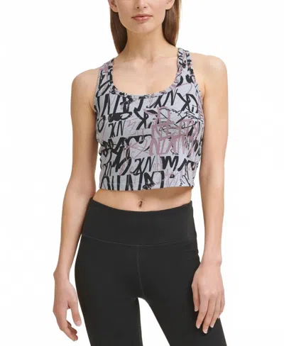 Calvin Klein Performance Logo Script Crop Top In Stardust In Gray