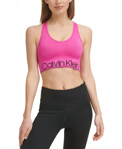 Calvin Klein Performance Mid-impact Sports Bra In Berry In Pink