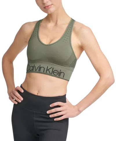 Calvin Klein Performance Mid-impact Sports Bra In Bonsai In Green