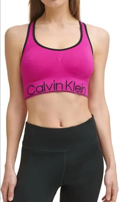 Calvin Klein Seamless Ribbed Medium Impact Sports Bra In Melrose In Pink