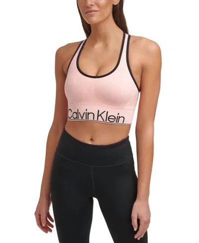 Calvin Klein Performance Mid-impact Sports Bra In Peach Kiss In Multi