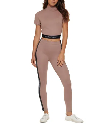 Calvin Klein Performance Minimal Logo Tape High Waisted Leggings In Chateau In Multi