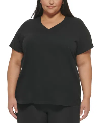 Calvin Klein Performance Plus Size Cotton V-neck Short-sleeve T-shirt In Black