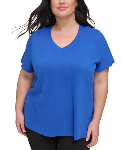 Calvin Klein Performance Plus Size Cotton V-neck Short-sleeve T-shirt In Mazarin Blue
