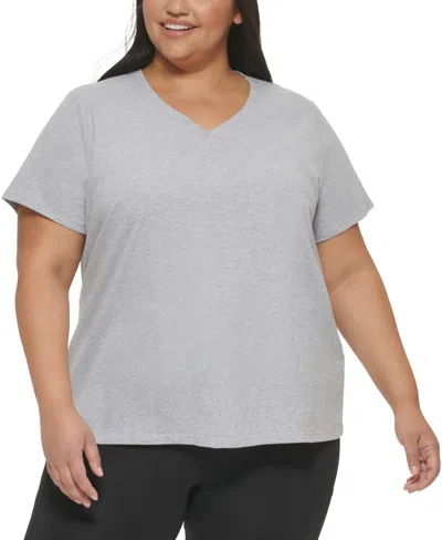 Calvin Klein Performance Plus Size Cotton V-neck Short-sleeve T-shirt In Pearl Heather Grey