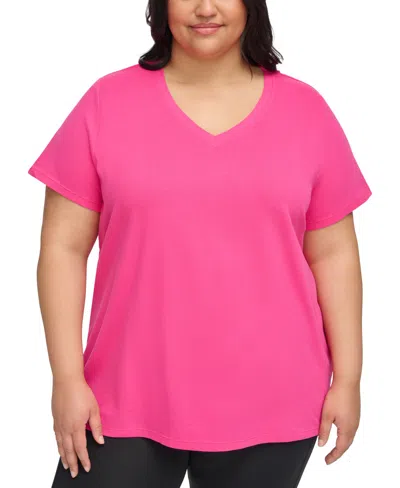 Calvin Klein Performance Plus Size Cotton V-neck Short-sleeve T-shirt In Sea Level