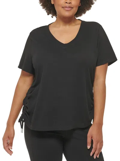 Calvin Klein Performance Plus Womens Moisture Wicking Workout Pullover Top In Black