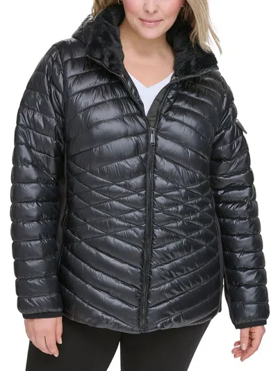 Calvin Klein Performance Plus Womens Puffer Hooded Quilted Coat In Black