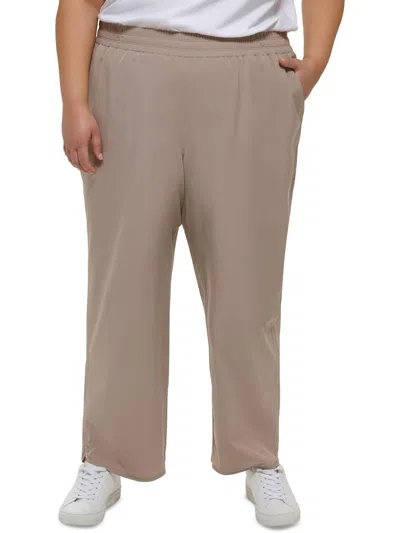 Calvin Klein Performance Plus Womens Smocked High Rise Wide Leg Pants In Multi