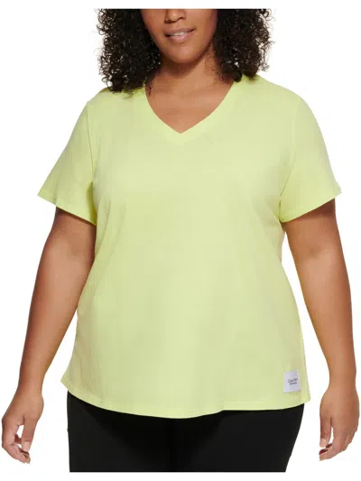 Calvin Klein Performance Plus Womens V-neck Fitness Shirts & Tops In Yellow