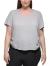 Calvin Klein Performance Plus Womens V Neck Ruched Pullover Top In Grey