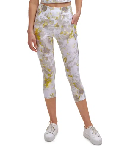 Calvin Klein Performance Printed Cropped Leggings In Enlighten Daffodil In Multi